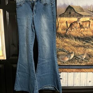 SHEIN Blue Flare Wide Leg Jeans 70s Inspired